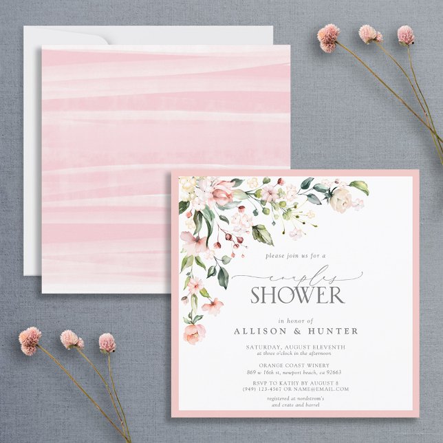 Elegant Pink Watercolor Floral Couples Shower Invitation (Creator Uploaded)