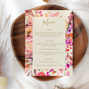 Elegant Pink Watercolor Floral Custom Wedding Menu