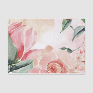 Elegant Pink Watercolor Floral Decoupage Tissue Paper