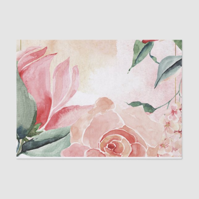 Elegant Pink Watercolor Floral Decoupage Tissue Paper (Front)