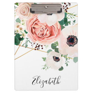 Elegant Pink Watercolor Floral Flowers Custom Clipboard