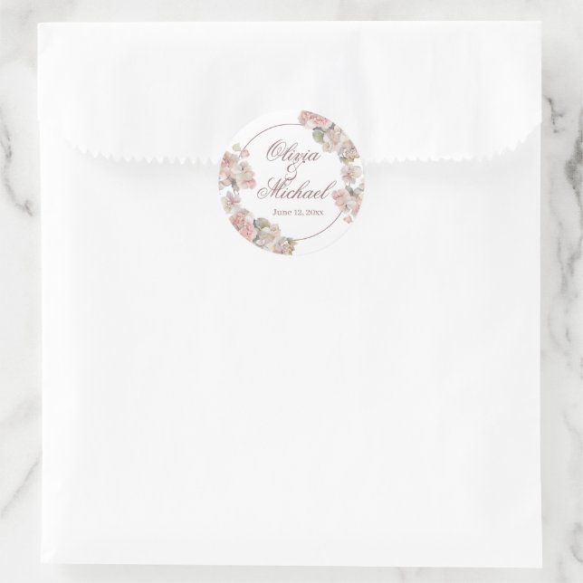 Elegant pink watercolor floral hydrangeas  classic round sticker (Bag)