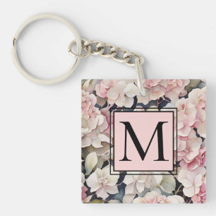 Elegant pink watercolor floral hydrangeas keychain