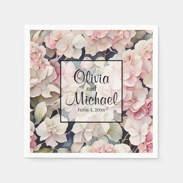 Elegant pink watercolor floral hydrangeas  napkin (Front)