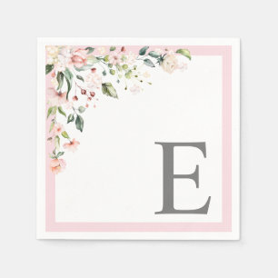 Elegant Pink Watercolor Floral Initial Monogram Napkin