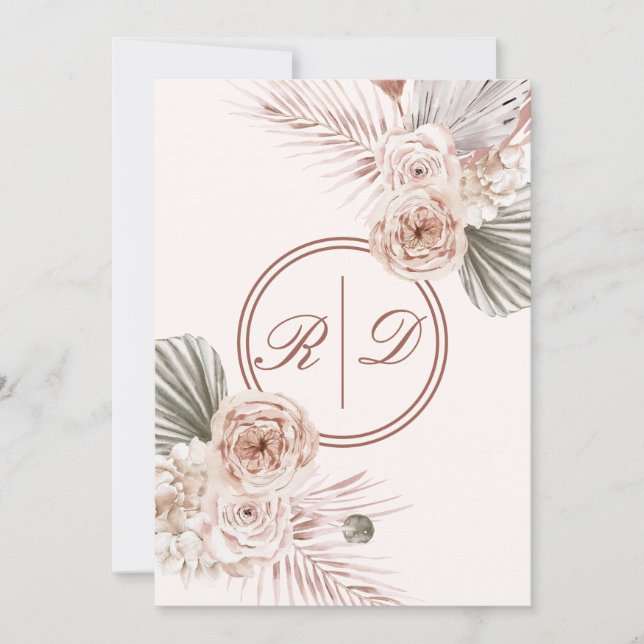Elegant Pink Watercolor Floral Monogram Wedding Invitation (Front)