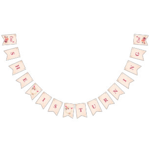 Elegant Pink Watercolor Floral One 1st Birthday Bunting Flags