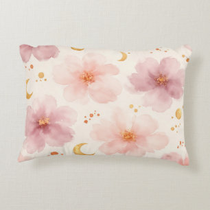 Elegant Pink Watercolor Floral Pattern Accent Pillow