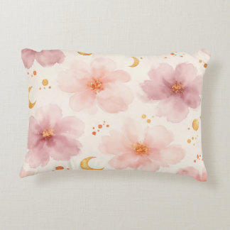 Elegant Pink Watercolor Floral Pattern Accent Pillow