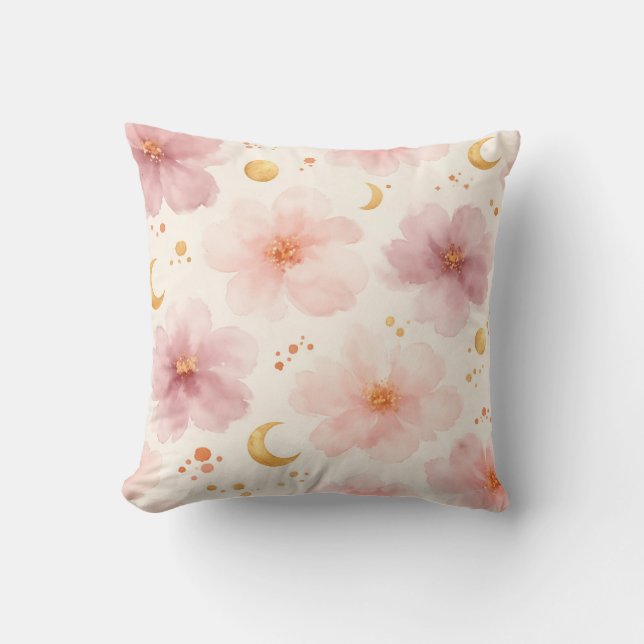 Elegant Pink Watercolor Floral Pattern Throw Pillow (Front)