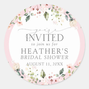 Elegant Pink Watercolor Floral Shower invite Classic Round Sticker