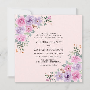 Elegant Pink Watercolor Floral Wedding Invitation