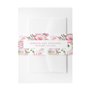 Elegant Pink Watercolor Floral Wedding Invitation Belly Band