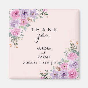 Elegant Pink Watercolor Floral Wedding Magnet