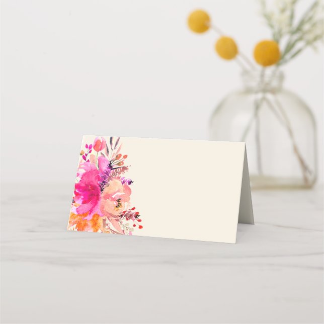 Elegant Pink Watercolor Floral Wedding  Place Card (Front)