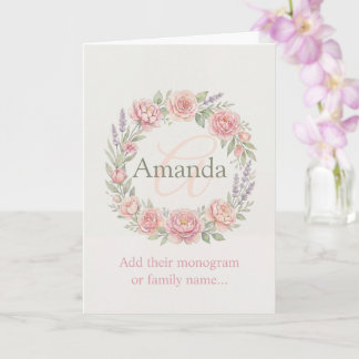 Elegant Pink Watercolor Floral Wreath Card