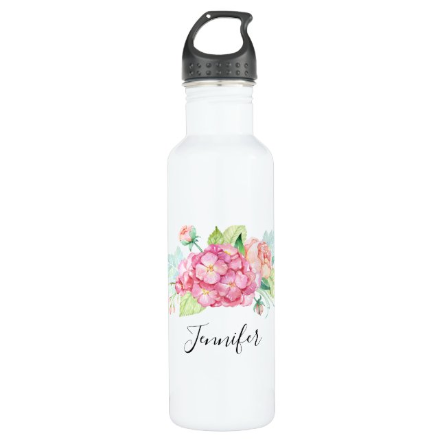 Elegant Pink Watercolor Flower Bouquet 710 Ml Water Bottle (Front)