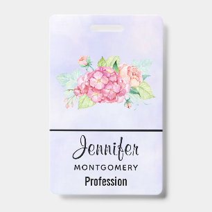 Elegant Pink Watercolor Flower Bouquet Badge