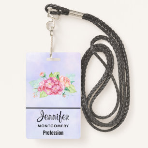 Elegant Pink Watercolor Flower Bouquet Badge