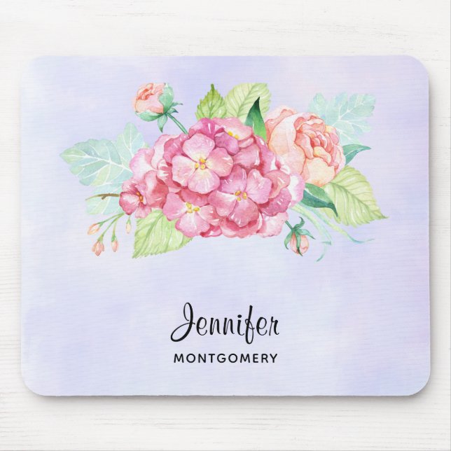 Elegant Pink Watercolor Flower Bouquet Mouse Pad (Front)