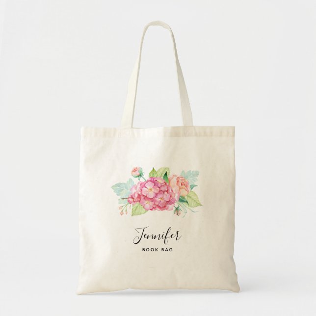 Elegant Pink Watercolor Flower Bouquet Tote Bag (Front)