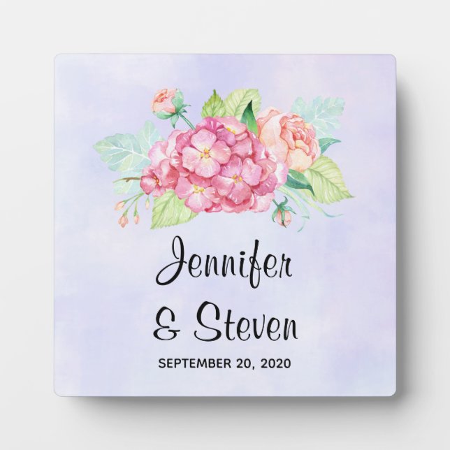 Elegant Pink Watercolor Flower Bouquet Wedding Plaque (Front)