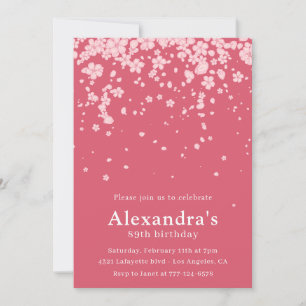 Elegant Pink Watercolor Flowers 89th birthday Invitation