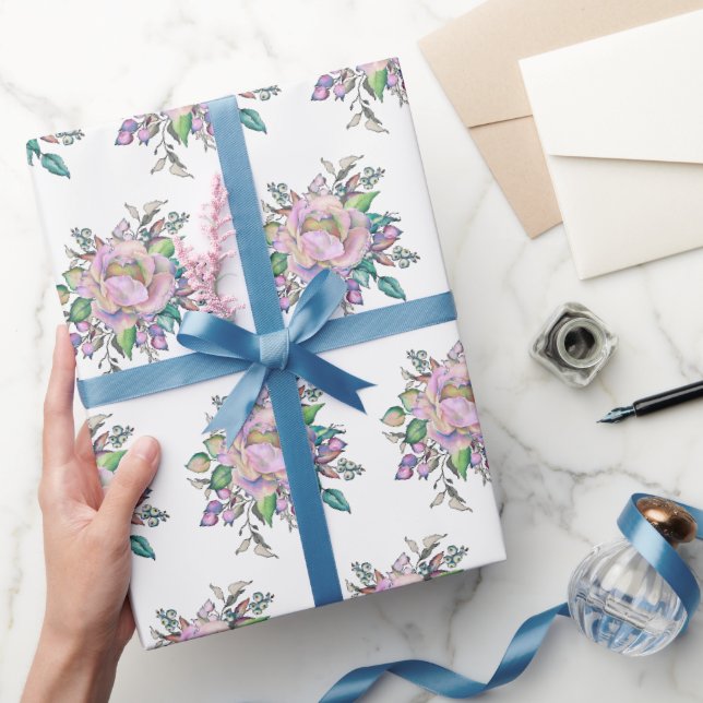 Elegant Pink Watercolor Flowers Botanical  Wrapping Paper (Gifting)