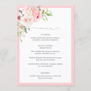 Elegant Pink Watercolor Flowers Bridal Shower Menu