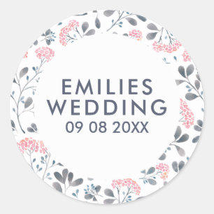 Elegant Pink Watercolor Flowers Pattern Classic Round Sticker