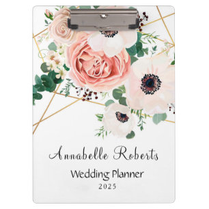 Elegant Pink Watercolor Flowers Personalize Clipboard