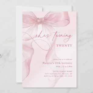 Elegant Pink Watercolor Girls 20th Birthday Party Invitation
