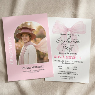 Elegant Pink Watercolor Graduation Party Invitation