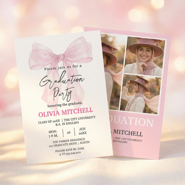 Elegant Pink Watercolor Graduation Party Invitation (#ElegantGraduation #PinkWatercolorDesign #DreamyGraduation #CelebrationEvent2026 #SoftPinkAesthetic)
