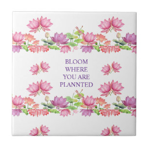 Elegant Pink Watercolor Lotus Floral Tile