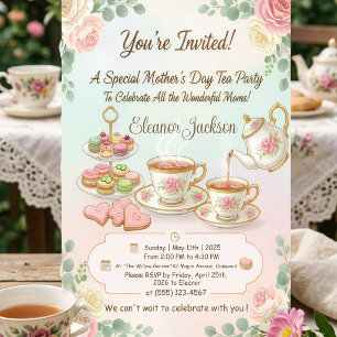 Elegant Pink Watercolor Mother's Day Tea Party Invitation
