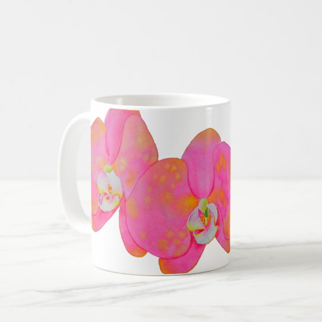 Elegant Pink watercolor Orchid painting Coffee Mug (Front Left)