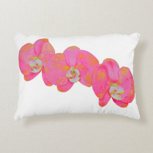Elegant pink watercolor orchids tropical floral accent pillow