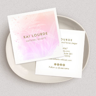 Elegant Pink Watercolor Plants Leaves  Square Busi Business Card