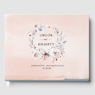 Elegant Pink Watercolor Rustic Floral Wreath Guest Book