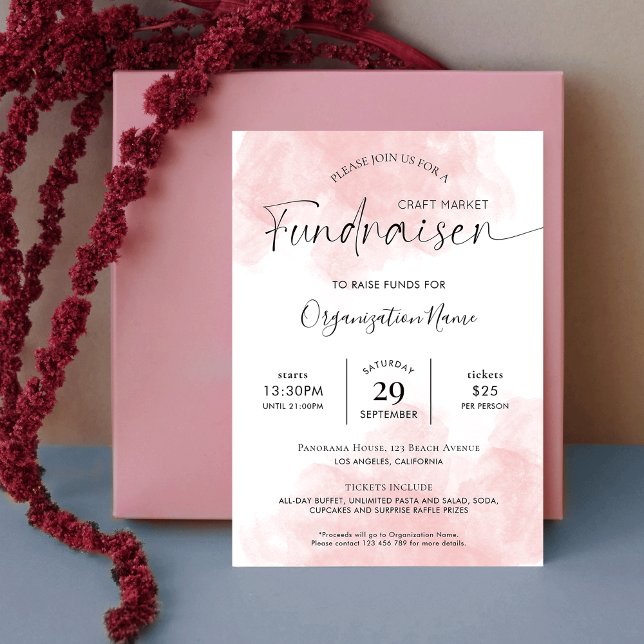 Elegant Pink Watercolor Script Fundraiser Gala Invitation (Creator Uploaded)