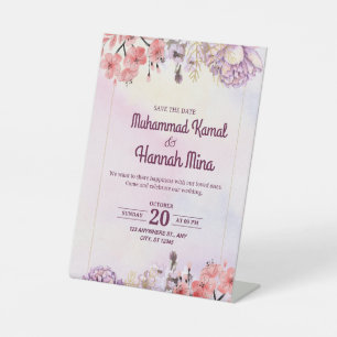 Elegant Pink Watercolor Wedding Invitation Pedestal Sign