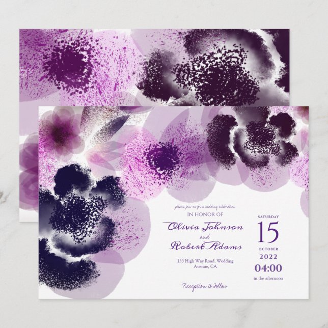 Elegant Pink Watercolour Floral Wedding Invitation (Front/Back)