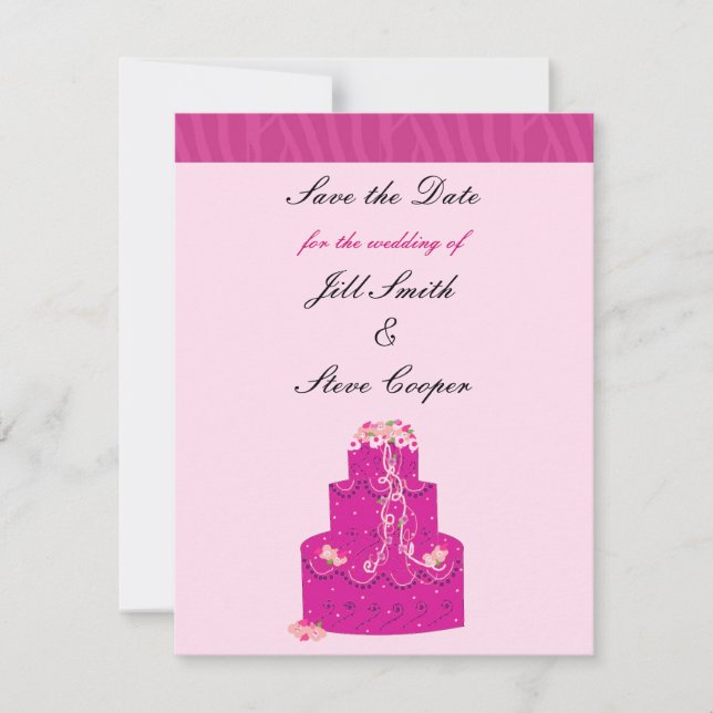 Elegant Pink Wedding Cake Save the Date (Front)