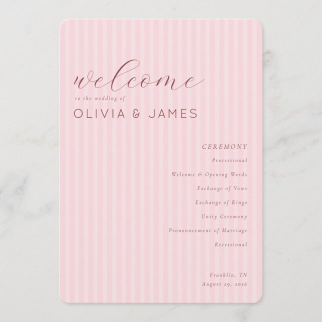 Elegant Pink Wedding Ceremony Program (Front)