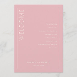 Elegant Pink Wedding Ceremony Schedule Program