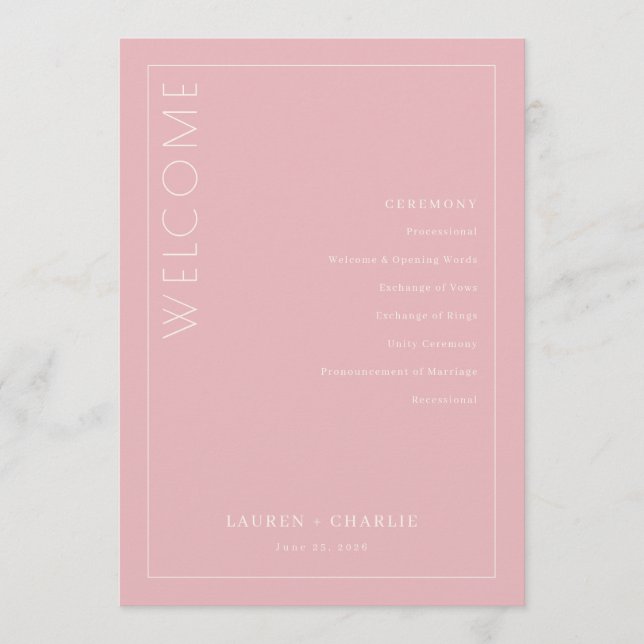 Elegant Pink Wedding Ceremony Schedule Program (Front)