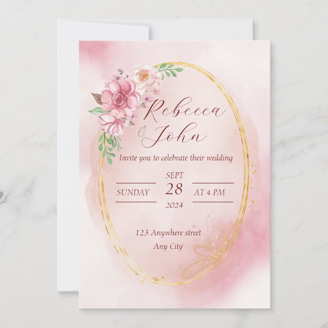 Elegant pink wedding invitation  (Front)
