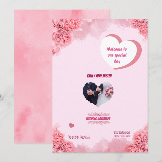 Elegant Pink Wedding invitation (Devant / Derrière)