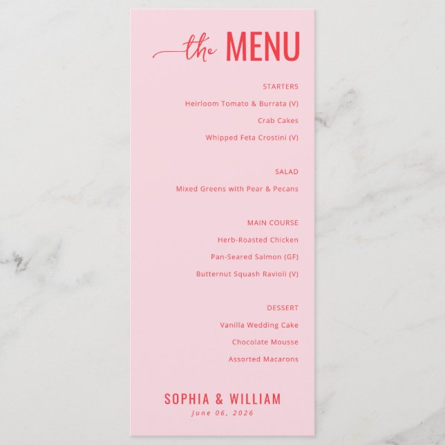 Elegant Pink Wedding Menu (Front)